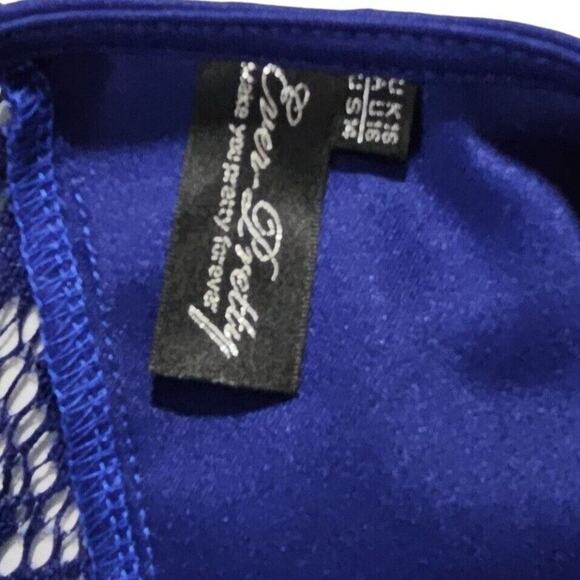 EUC Ever Pretty Classy Bodycon Sheath Dress Sz 14 Navy & Cream Lace - Picture 6 of 9